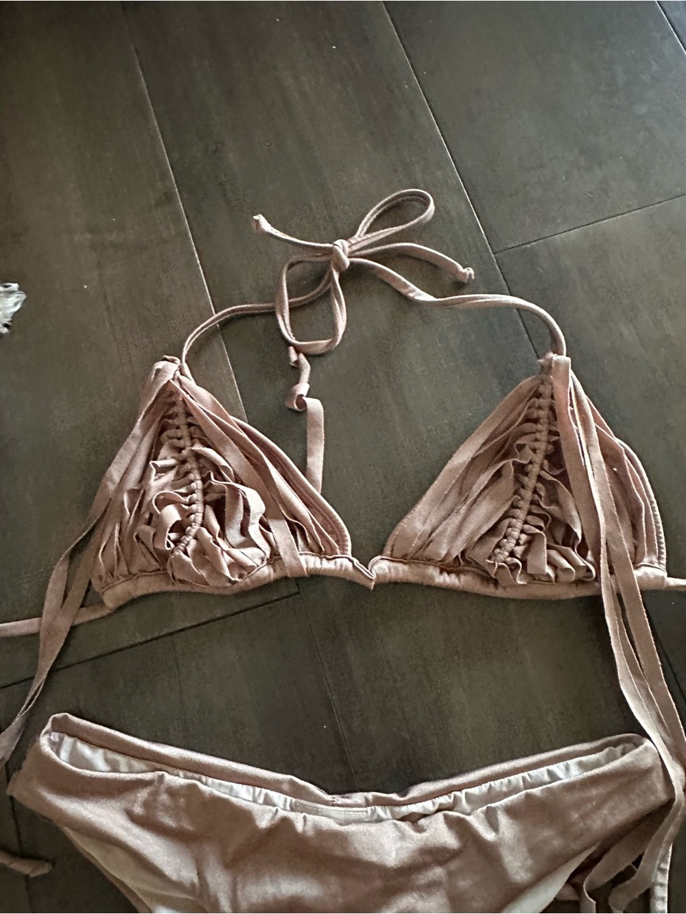 Pilyq Isla Macrame  Taupe Triangle Bikini Set - Picture 2 of 13